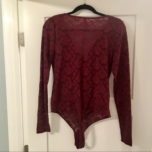 Free People long sleeve lace burgundy bodysuit, L - Picture 2 of 5